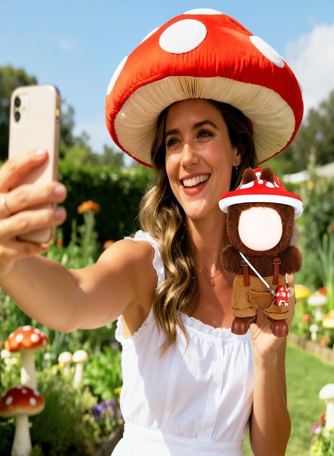 Simgoing Mushroom Doll Outfit Set 17cm Dolls Clothes Cute Mushroom Hat Adjustable Straps Overalls Mini Crossbody Bag Doll Shoes 3D Printed Accessory(Brown) - Image 3